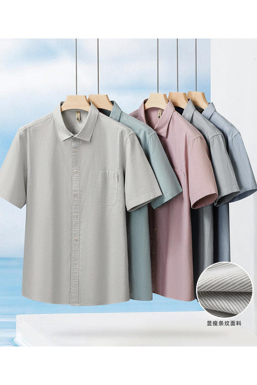 【DG】【纯棉】大依优型大码男装夏季细条纹短袖衬衫商务休闲百搭T恤300 商品图5