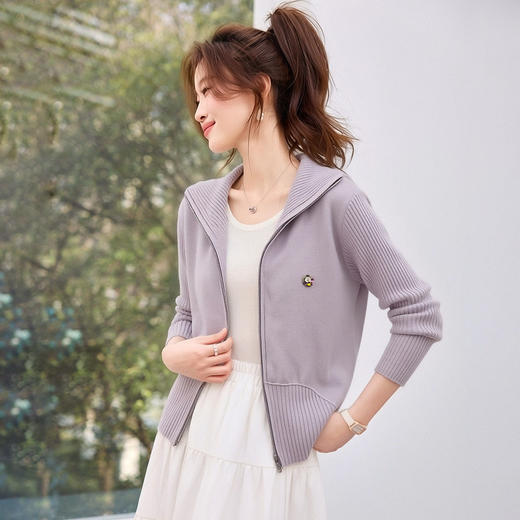 「自」全新升级【铂金会员183/天猫249/差价66】(13509)洛诗琳高级感拉链针织开衫2026春季翻领小个子百搭短外套 商品图3