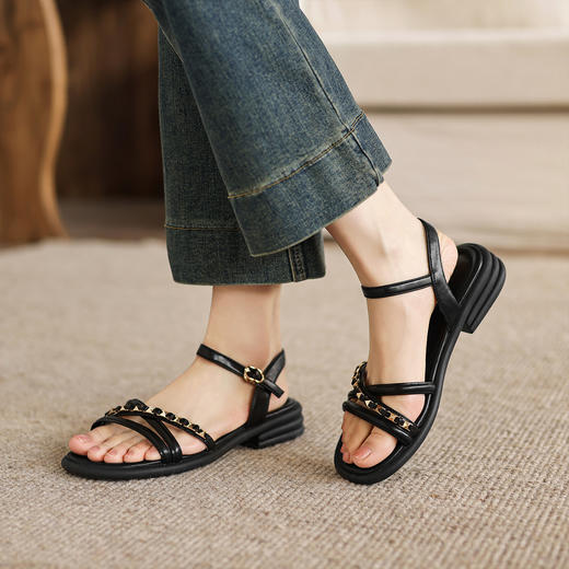 阿么手工女鞋夏季新款外穿软底露趾一字带凉鞋女款仙女风百搭3CM 商品图1