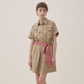 谜底牛仔连衣裙短袖2026夏季新品贴布绣花收腰工装风女262ML0603