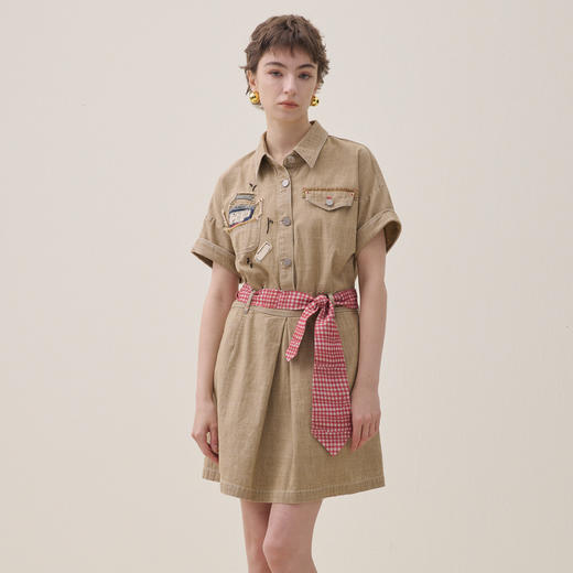 谜底牛仔连衣裙短袖2026夏季新品贴布绣花收腰工装风女262ML0603 商品图0