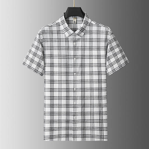 【DG】大依优型大码男装夏季棉麻格子短袖衬衫透气商务休闲短袖T恤300斤 商品图2