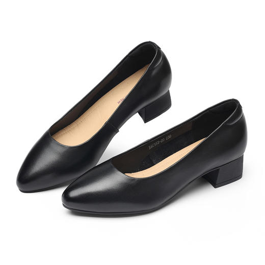 简约风黑色尖头浅口单鞋女粗跟通勤百搭工作鞋X6C153-20 商品图3