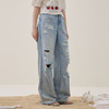 谜底阔腿牛仔裤长裤2026夏季新品天丝棉烫钻破洞浅蓝女262MJ0453 商品缩略图1