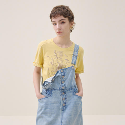 谜底印花T恤短袖2026夏新品线条图案H型清爽百搭活力女262MT0495 商品图1