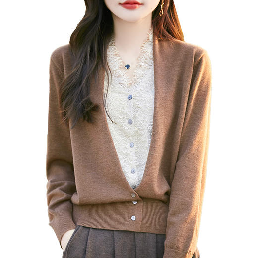 雀说蕾丝拼接假两件针织开衫女新款精纺羊毛长袖保暖打底毛衣上衣 ALWNS-3370-60 商品图4