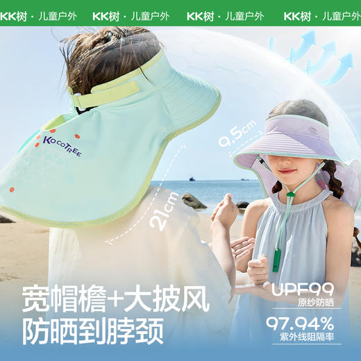 KK树原纱儿童防晒帽男童女孩遮阳帽夏季防紫外线太阳帽空顶大帽檐几何乐园空顶防晒帽 商品图2