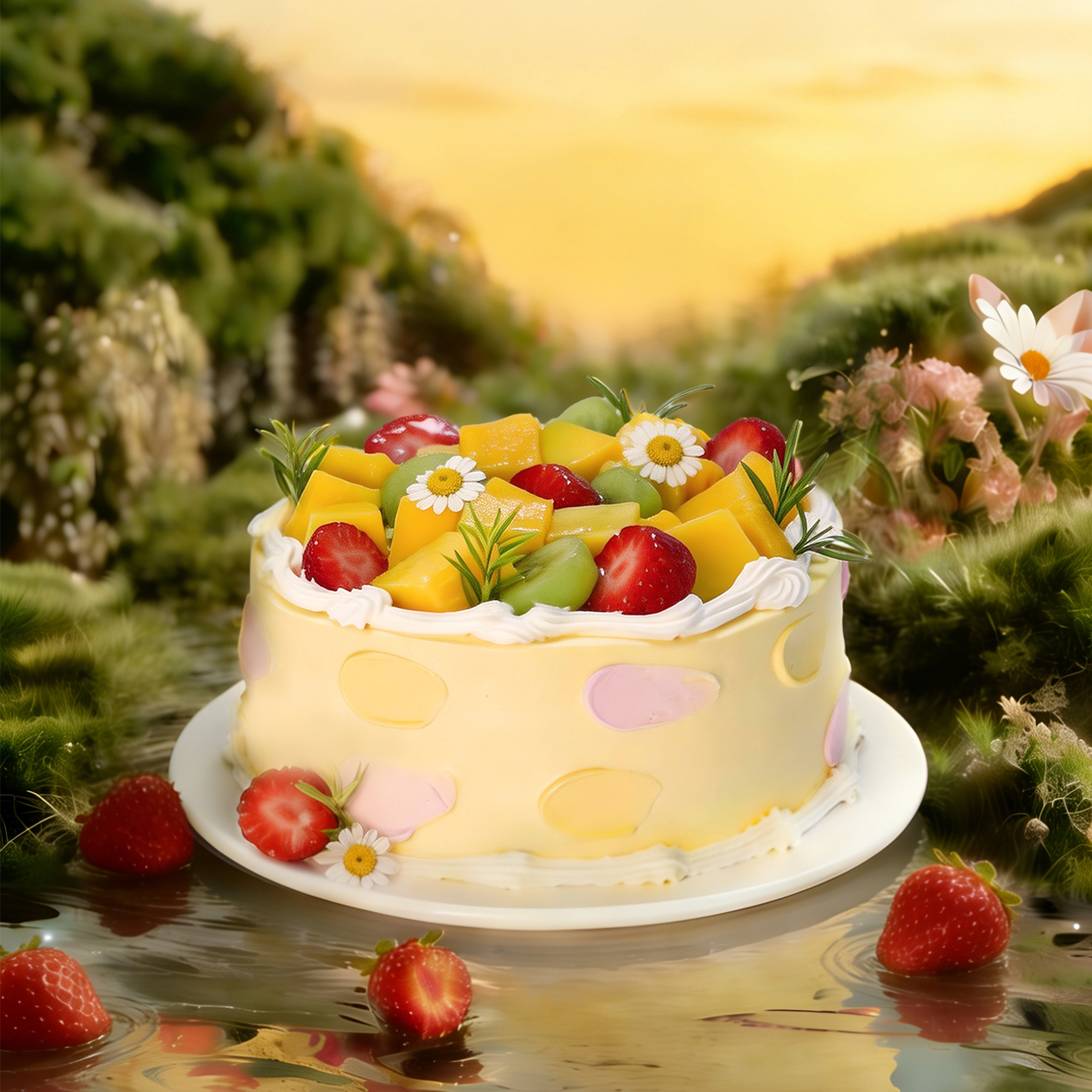 【游园金芒】三层夹心芒果爆汁椰子布丁斑斓糯米动物奶油生日蛋糕26款