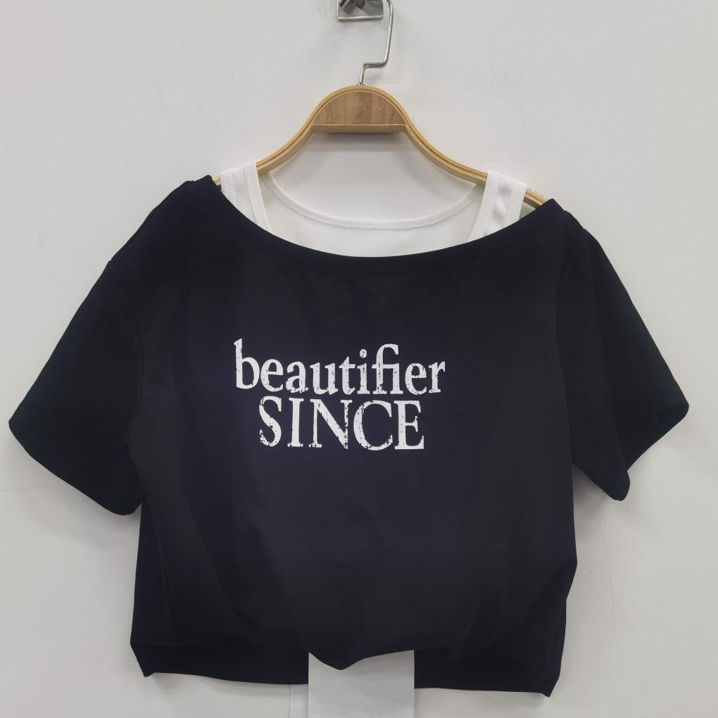 NC里背心外T假两件短袖小衫50702（黑）秋季253050010321