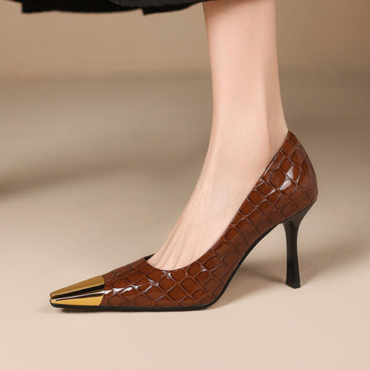 【预售7天】防踢金属头漆皮高级感轻奢细跟高跟鞋FDJ&YC-381 商品图2