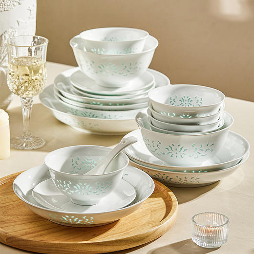 摩登主妇景德镇玲珑瓷餐具高温白瓷釉下彩饭碗家用高颜值碗具盘子 商品图2