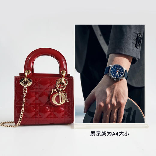 【95新】Dior迪奥迷你LADY DIOR手袋迷你红色漆皮三格戴妃链条包手提单肩包女士050326NJS15 商品图9