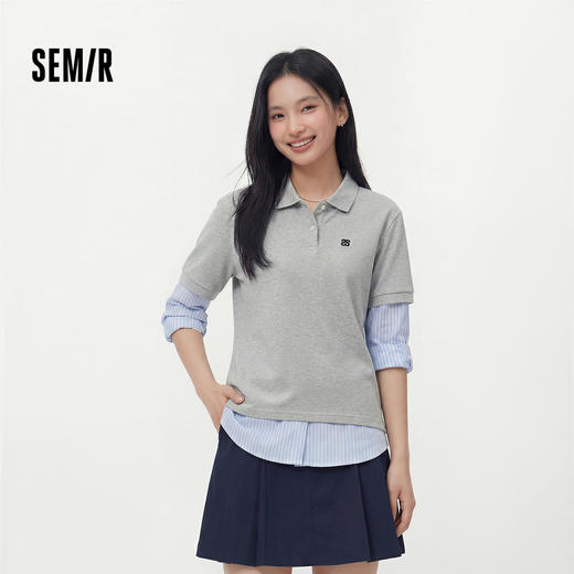 森马POLO衫女夏季字母刺绣宽松落肩质感简约休闲风潮流百搭套头衫 商品图1