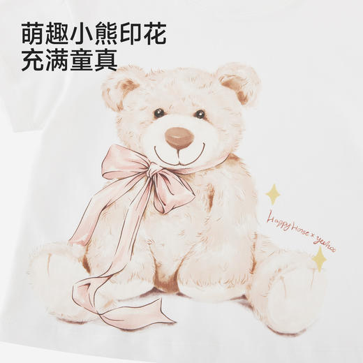 英氏儿童衣服女童夏季百搭短袖圆领T恤纯棉白色卡通休闲套头衫 商品图4