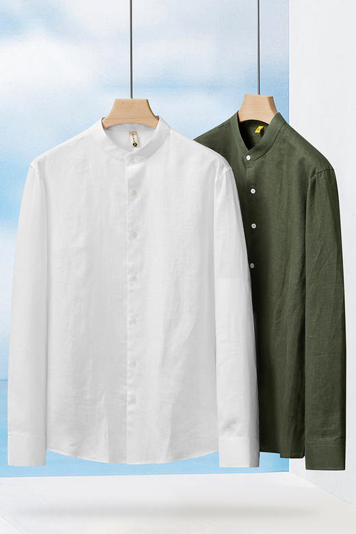 【DG】【亚麻】大依优型大码男装春季长袖翻领衬衫亚麻商务休闲百搭上衣T恤 商品图5