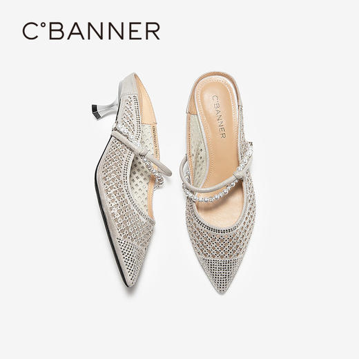 千百度镂空细高跟包头拖女2026夏季新款尖头宴会外穿绝美凉拖鞋A26210202 商品图4