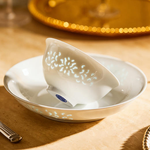 摩登主妇景德镇玲珑瓷餐具高温白瓷釉下彩饭碗家用高颜值碗具盘子 商品图1