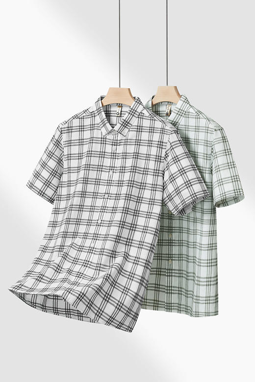 【DG】大依优型大码男装夏季棉麻格子短袖衬衫透气商务休闲短袖T恤300斤 商品图5