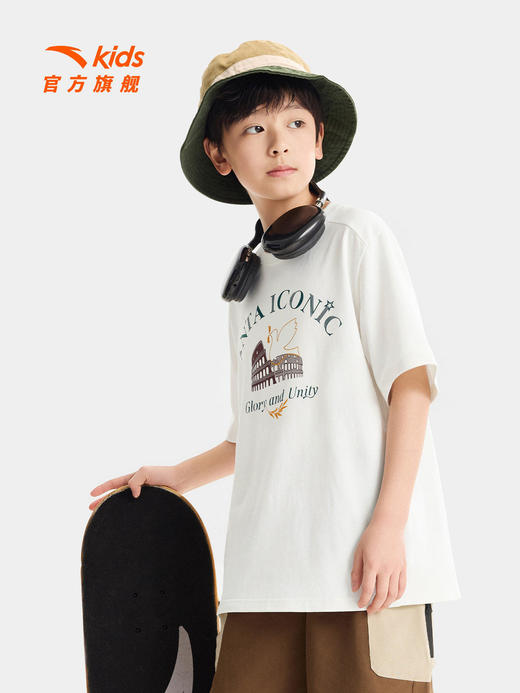 精英文化安踏儿童短T男大童针织短袖衫2026夏新款舒男孩潮流T恤T 352628112 商品图1