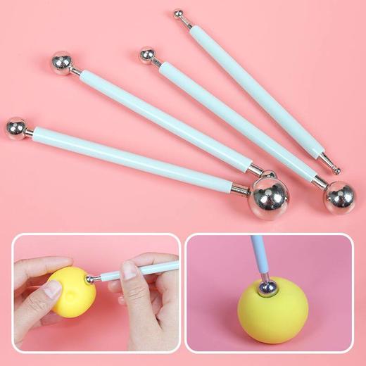 双头丸棒4件套 薄荷绿色翻糖花瓣压痕造型工具 圆头丸棒烘焙器具 商品图3