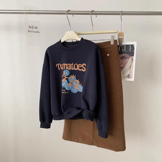 复古显白！西红柿刺绣圆领套头卫衣！女26春秋韩版ins风宽松学生外套！ 商品图1