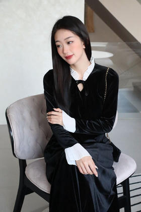 纪梵希原单进口金丝桑蚕丝丝绒连衣裙