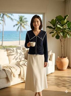 航海少女|海军领拉链褶皱开衫上衣