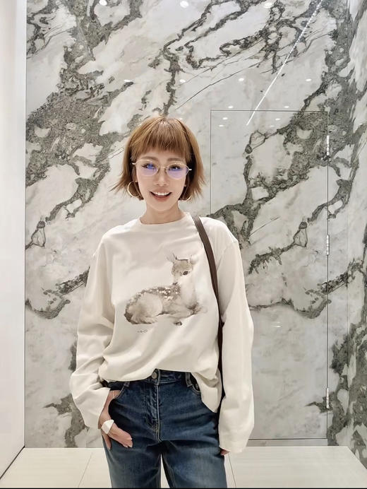 【秒杀价已调 直接拍】MC 小鹿手绘 印花 磨边长袖 T恤 商品图0