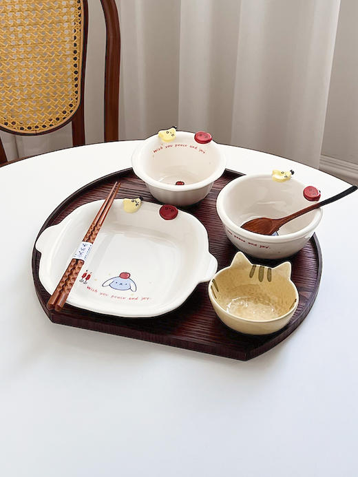摩登主妇可爱卡通一人食餐具套装陶瓷碗盘高温瓷 商品图1