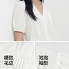 森马短袖衬衫女夏盐缩肌理白色泡泡袖花边V领设计感甜美俏皮衬衣 商品缩略图3