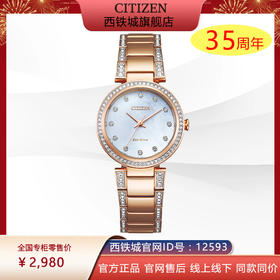 西铁城官方日本正品光动能防水时尚水晶镶嵌钢带女表EM0843-51D