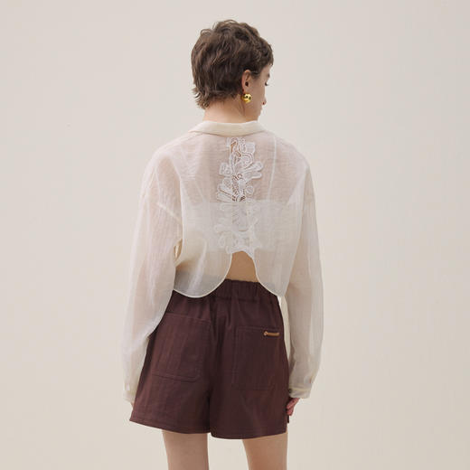 谜底轻薄刺绣衬衣长袖2026夏新品不规则下摆开衫衬衫女262MC0608 商品图2