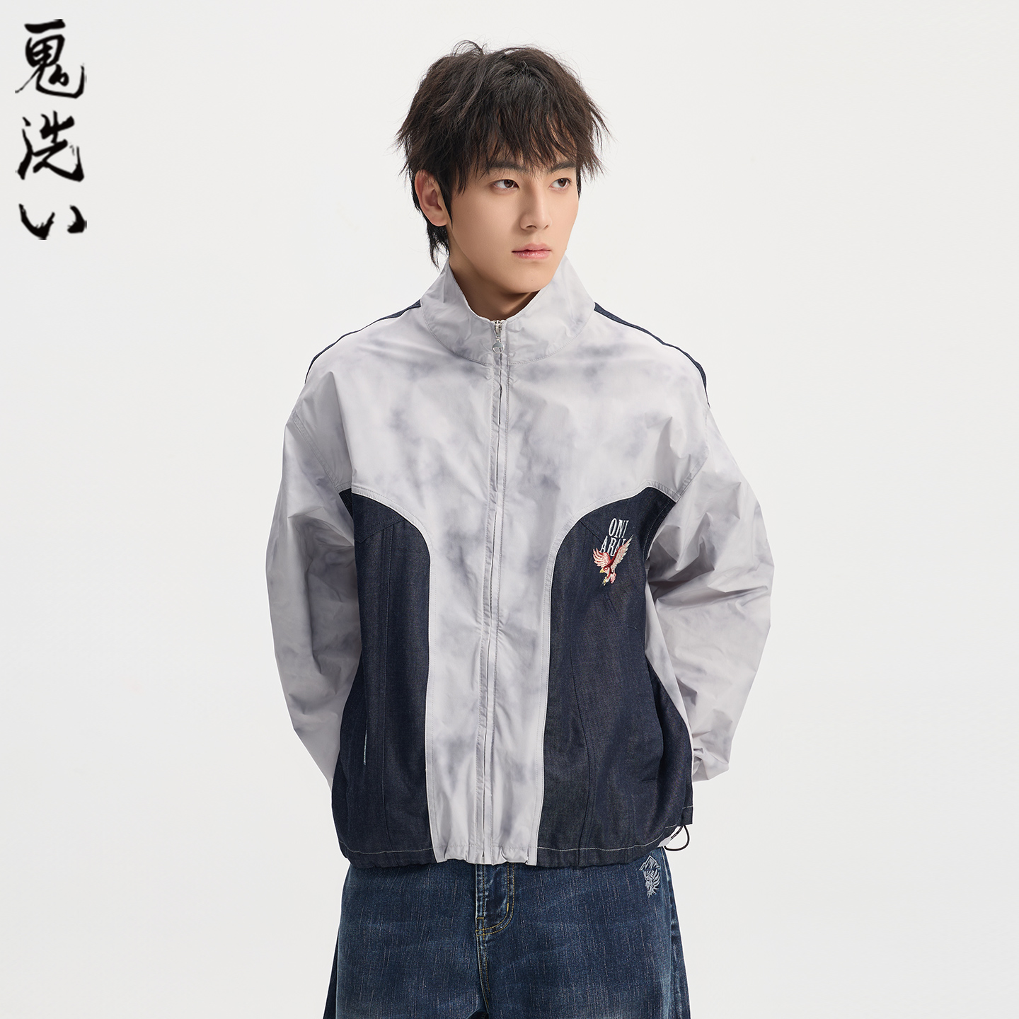 ONIARAI/鬼洗26春季新品鬼洗常青松老鹰牛仔拼接轻薄外套 B340256