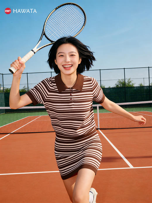 哈瓦塔条纹桑蚕丝舒适POLO网球套装H360119 商品图4