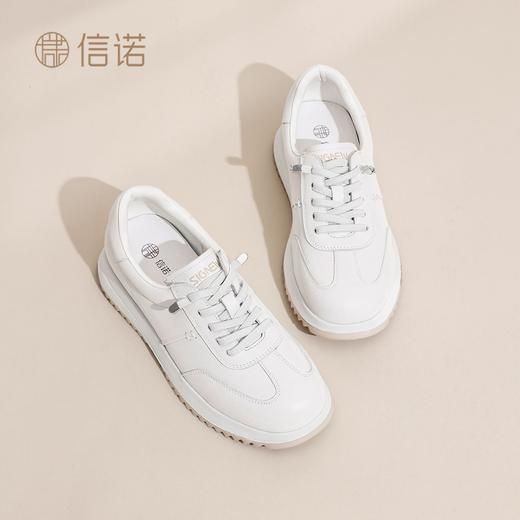 信诺真皮平底德训鞋女鞋2026年春季新款中年妈妈鞋软底运动小白鞋6C5261-1 商品图6