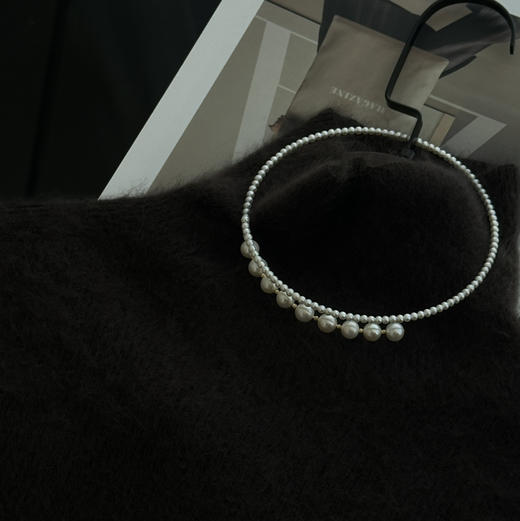 S925银镀金渐变极强光淡水珠项圈 3-9mm 锁骨链 商品图0