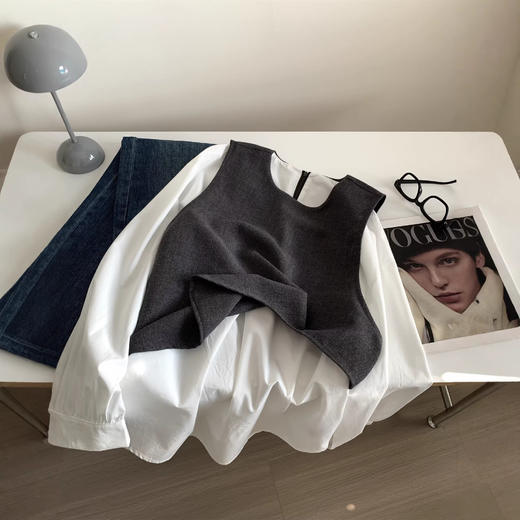 老钱风！拼接假两件西装背心圆领衬衫女春秋韩版气质衬衣外套！ 商品图3