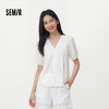 森马短袖衬衫女夏盐缩肌理白色泡泡袖花边V领设计感甜美俏皮衬衣 商品缩略图1