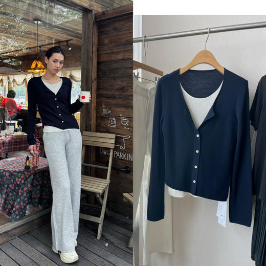 【纸片人】噢蜜ooomeooo假两件精纺毛衣开衫 商品图0