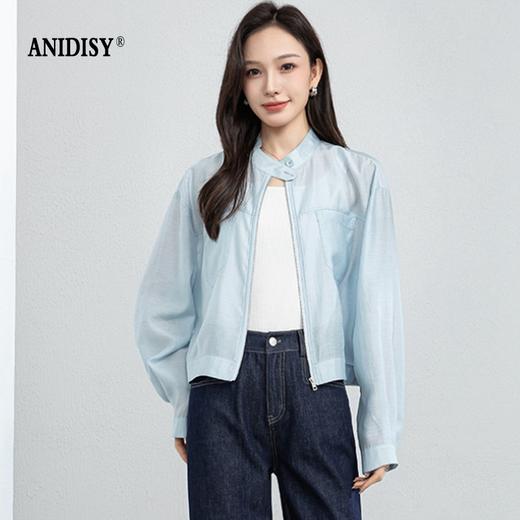 时尚立领长袖拉链一粒扣轻薄夹克外套 商品图0