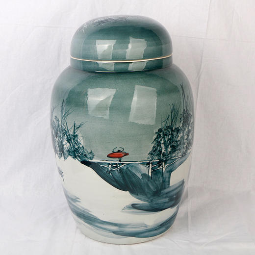 陶瓷骨灰坛子 雪景图纯手工双层盖景德镇瓷器骨灰坛 商品图3
