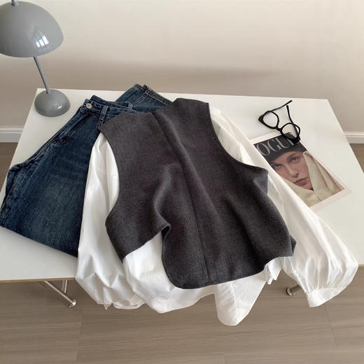 老钱风！拼接假两件西装背心圆领衬衫女春秋韩版气质衬衣外套！ 商品图4