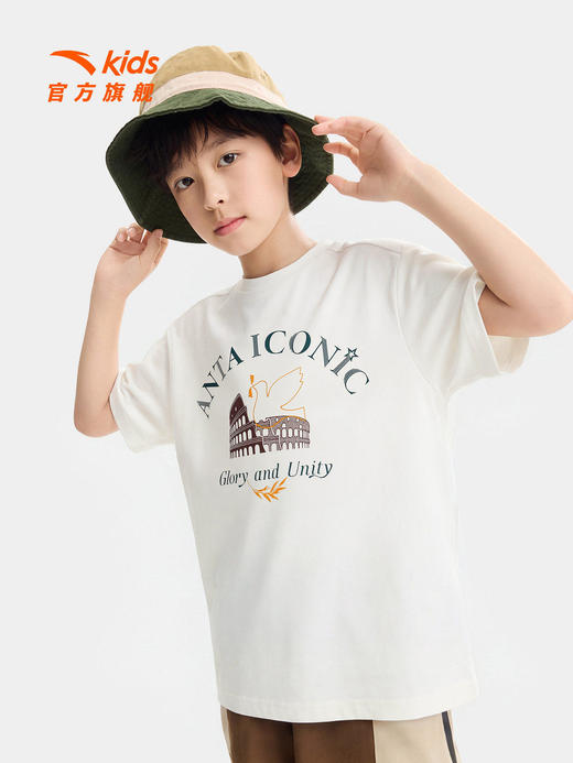 精英文化安踏儿童短T男大童针织短袖衫2026夏新款舒男孩潮流T恤T 352628112 商品图2