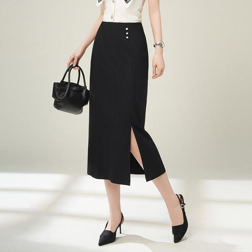 「自」全新升级【铂金会员146/天猫199/差价53】(21650)洛诗琳气质高腰通勤半身裙2026春季新款中长款开衩直筒裙 商品图2