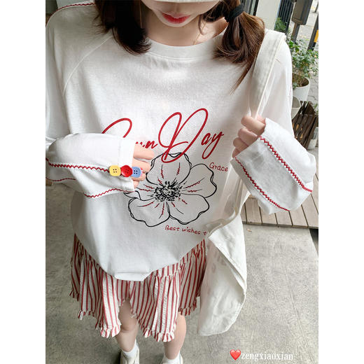 <曾小咸推荐>韩系圆领t恤女长袖薄款上衣夏【预售款，预计3-15天！！】 商品图1