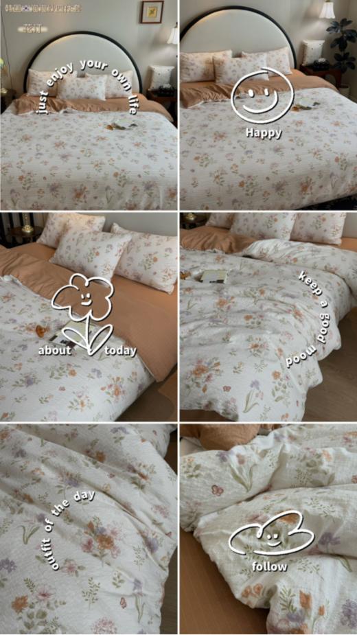 🤩🤩韩国🇰🇷床品又出爆款面料了，韩系泡泡纱，一眼就心动，跟上潮流的博主，必须给你们安排上【🇰🇷云朵般泡泡纱橘色系四件套】  商品图4