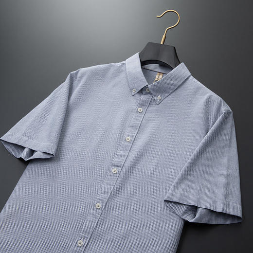 【DG】【亚麻棉】大依优型大码男装夏季细格短袖衬衫商务休闲衬衣男士 商品图4