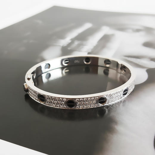 【天然正品】AU750白金时尚简约高定定制款宽版满天星群镶钻石手镯18号（皆取最大值）280226NJS26 商品图2