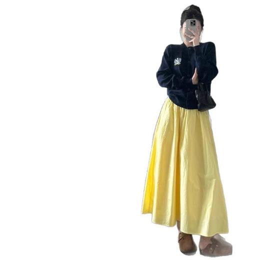 白开水半身裙女春夏季2026年新款高腰a字中长款蓬蓬裙小个子百褶裙 商品图4