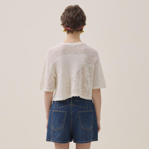 谜底套头针织衫短袖2026年夏季新品提花刺绣舒适毛衣女262MZ0790 商品图2